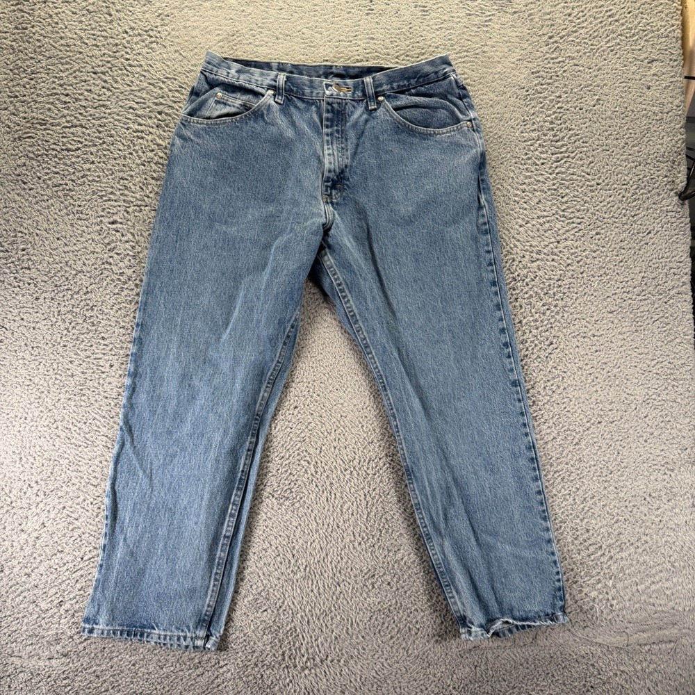 Wrangler Jeans Mens 36x29 Blue Cotton Denim Straight Relaxed Fit Travel Workwear